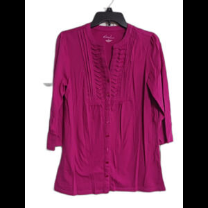 Women's Kim Rogers 3/4 Sleeve Split Neck Button-down Top Size S